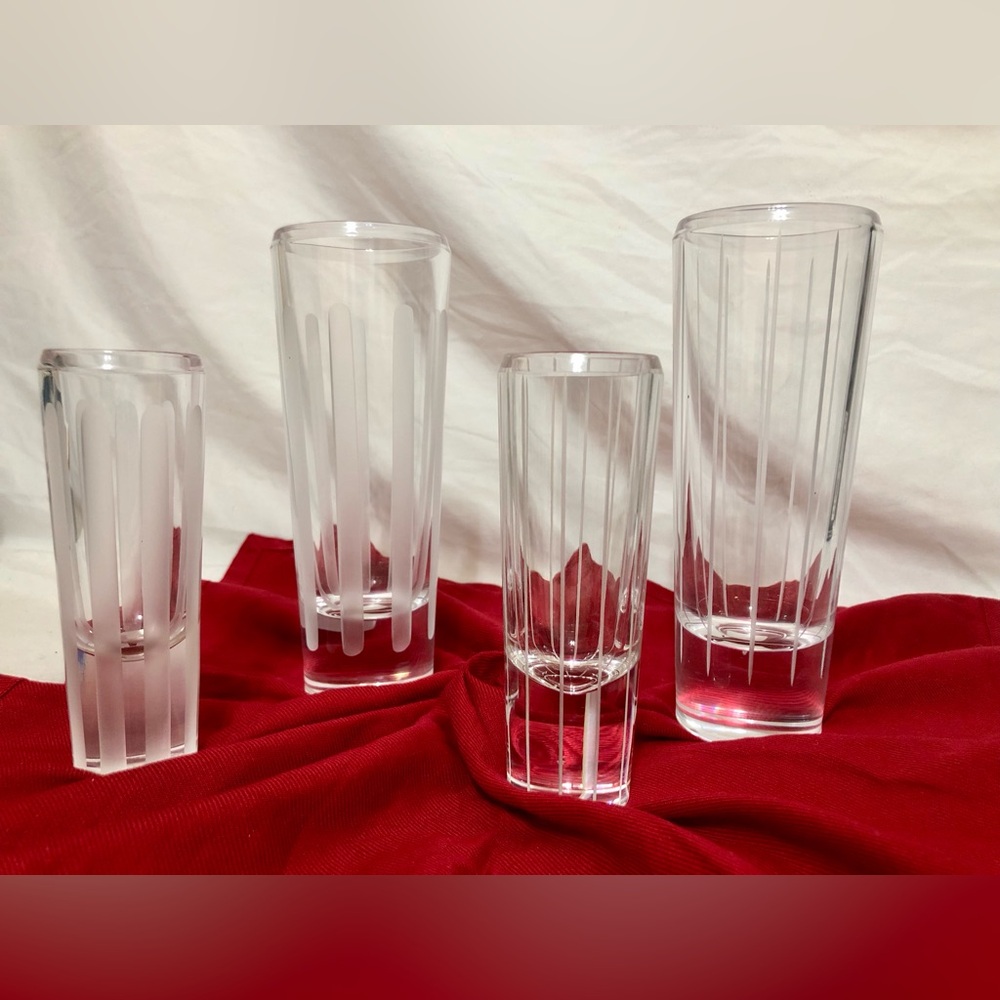 Vera Wang Wedgwood Frosted Stripe Vase 4 Set Full Lead Crystal Made in Germany🇩🇪
